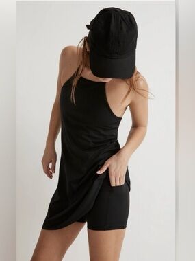 Madewell MWL Flex 2.0 Fitness Dress NWT Black Built In Shorts Size L